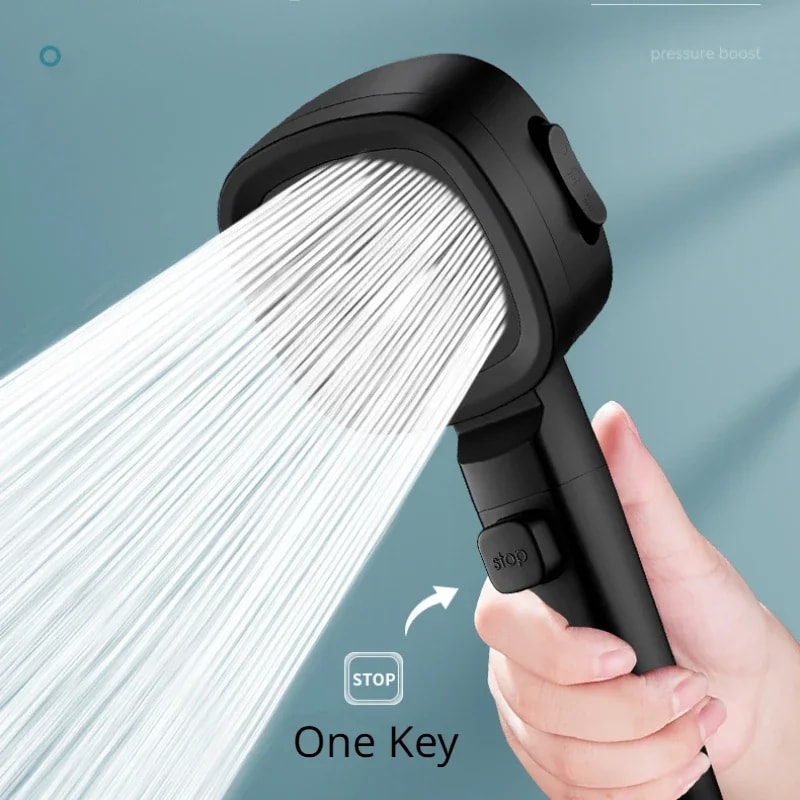 High Pressure Shower Head With Water Saving Modes Adjustable OneKey Stop Massage Sprayer Bathroom A 2