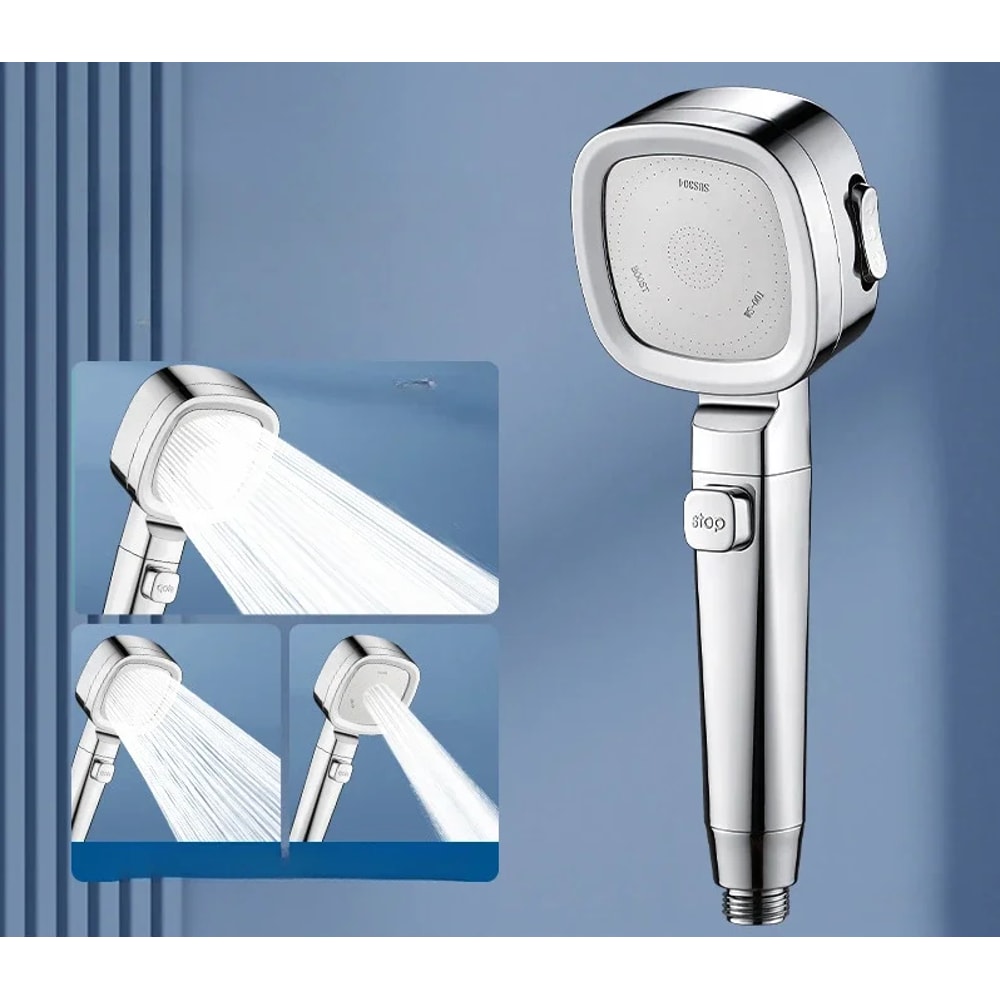 High Pressure Shower Head With Water Saving Modes Adjustable OneKey Stop Massage Sprayer Bathroom A 7