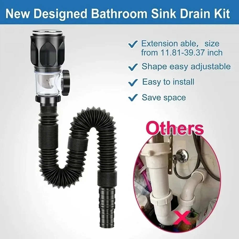 Stainless Steel Basin Drain Pipe Set Odor Proof Wall Mount Drainage For Kitchen Bathroom Sinks Wit 1