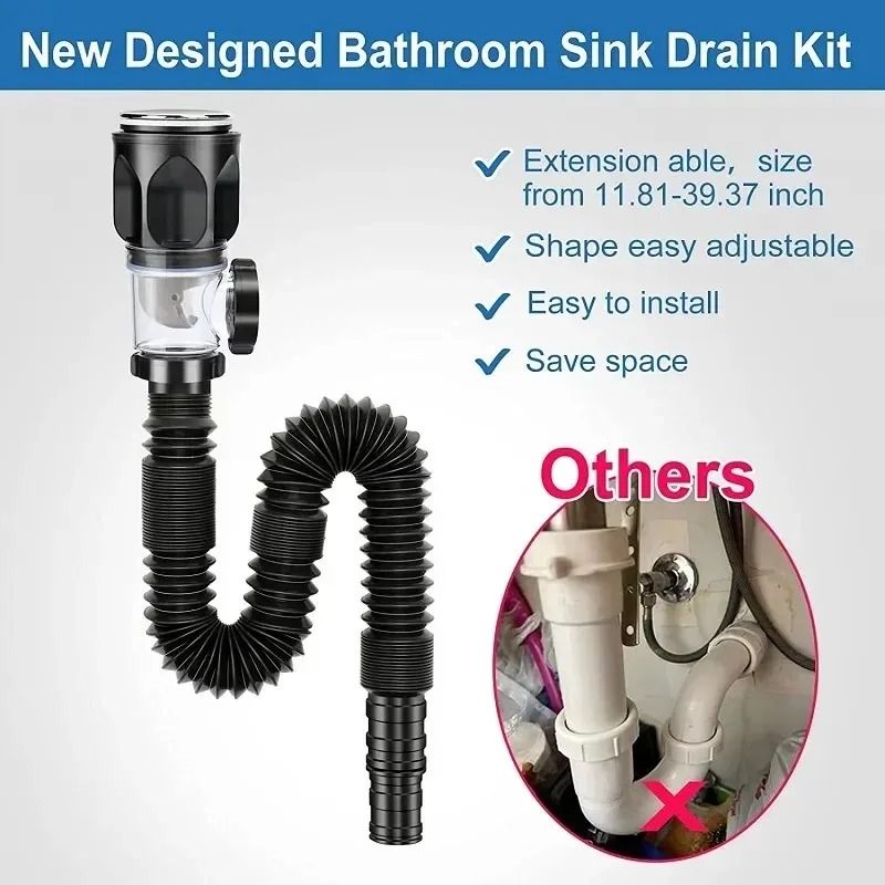 Stainless Steel Basin Drain Pipe Set Odor Proof Wall Mount Drainage For Kitchen Bathroom Sinks Wit 1