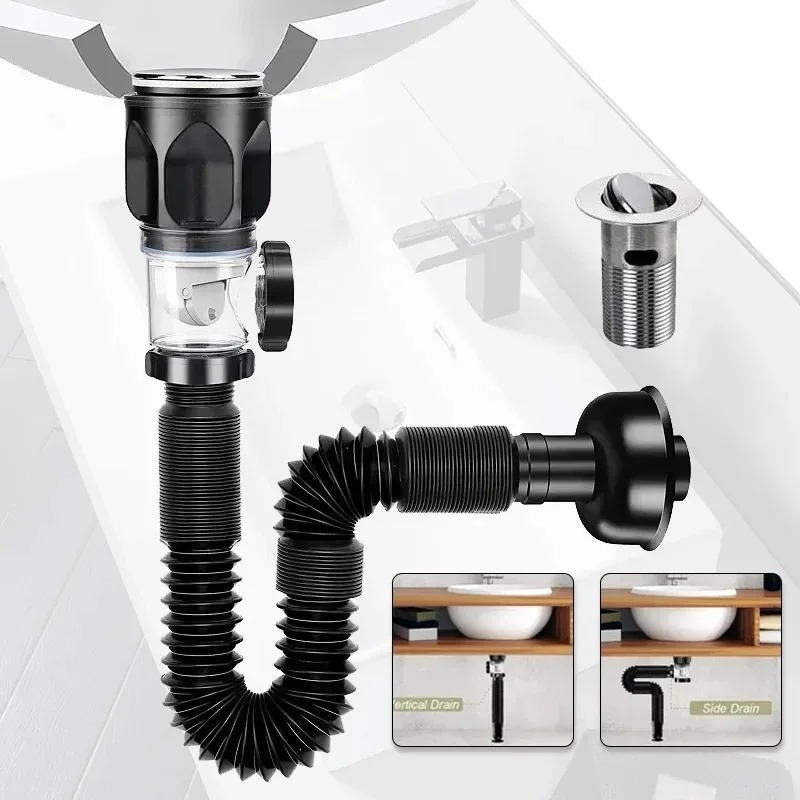 Stainless Steel Basin Drain Pipe Set Odor Proof Wall Mount Drainage For Kitchen Bathroom Sinks Wit 0