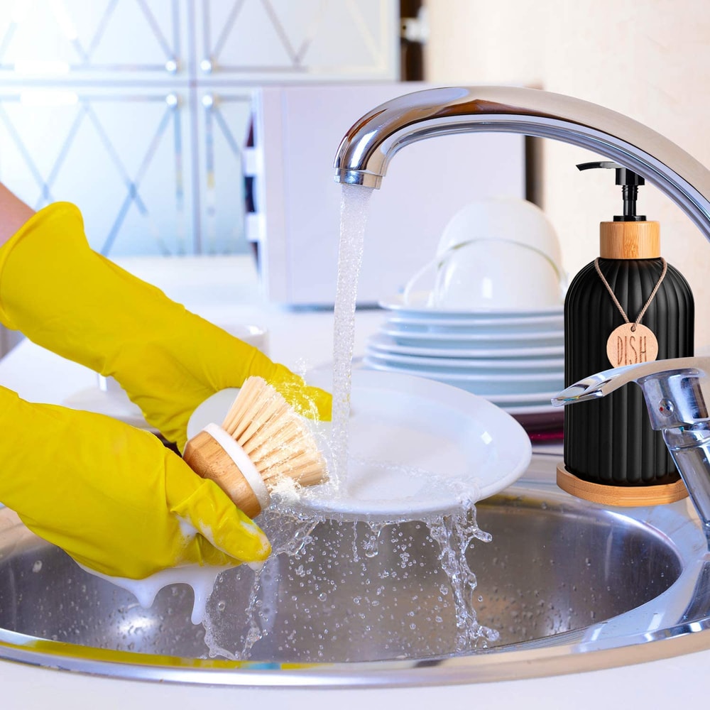 Kitchen Black Dish Soap Dispenser Set With Tags Countertop Storage For Hands Dish Soap 1