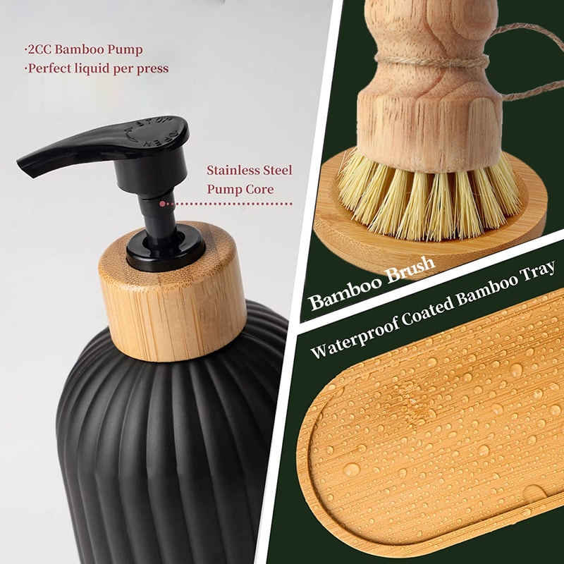 Kitchen Black Dish Soap Dispenser Set With Tags Countertop Storage For Hands Dish Soap 3