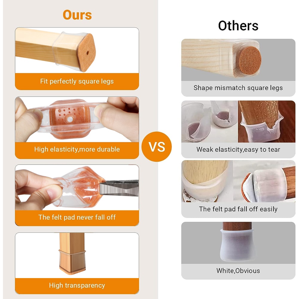 Silicone Chair Leg Floor Protectors for Hardwood Floors Non Slip Furniture Pads Square Chair Leg Caps