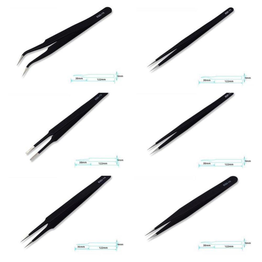 Precision Tweezers Set Anti Static ESD Stainless Steel Electronics Repair Tweezers Kit