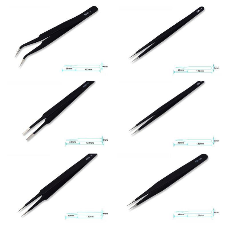 Precision Tweezers Set Anti Static ESD Stainless Steel Electronics Repair Tweezers Kit