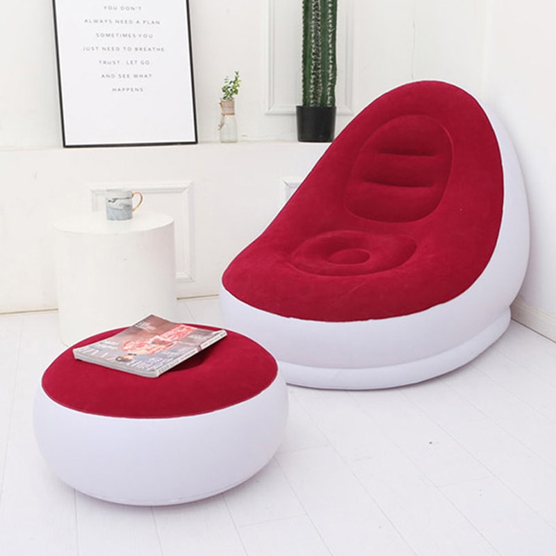 Portable Inflatable Sofa Chair Soft Flocked Inflatable Lounge Chair Foldable Lazy Air Sofa for Indoor Outdoor Relaxing