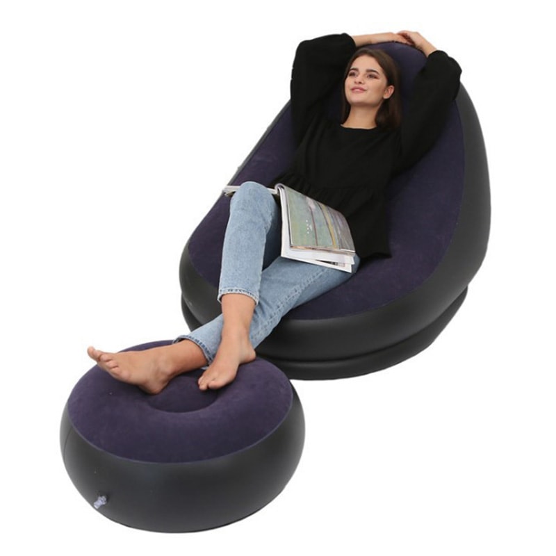 Portable Inflatable Sofa Chair Soft Flocked Inflatable Lounge Chair Foldable Lazy Air Sofa for Indoor Outdoor Relaxing