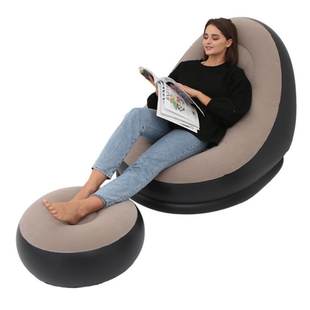 Portable Inflatable Sofa Chair Soft Flocked Inflatable Lounge Chair Foldable Lazy Air Sofa for Indoor Outdoor Relaxing