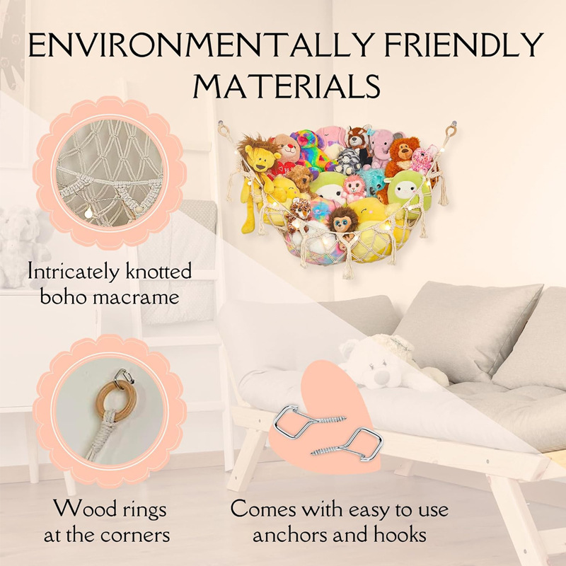 Handwoven Toy Hammock Corner Storage Net For Stuffed Animals And Dolls 2