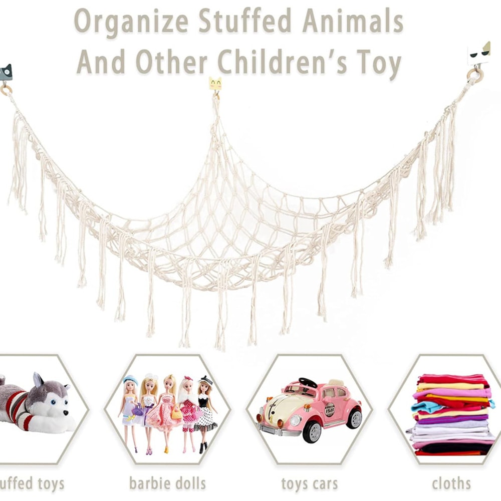 Handwoven Toy Hammock Corner Storage Net For Stuffed Animals And Dolls 3