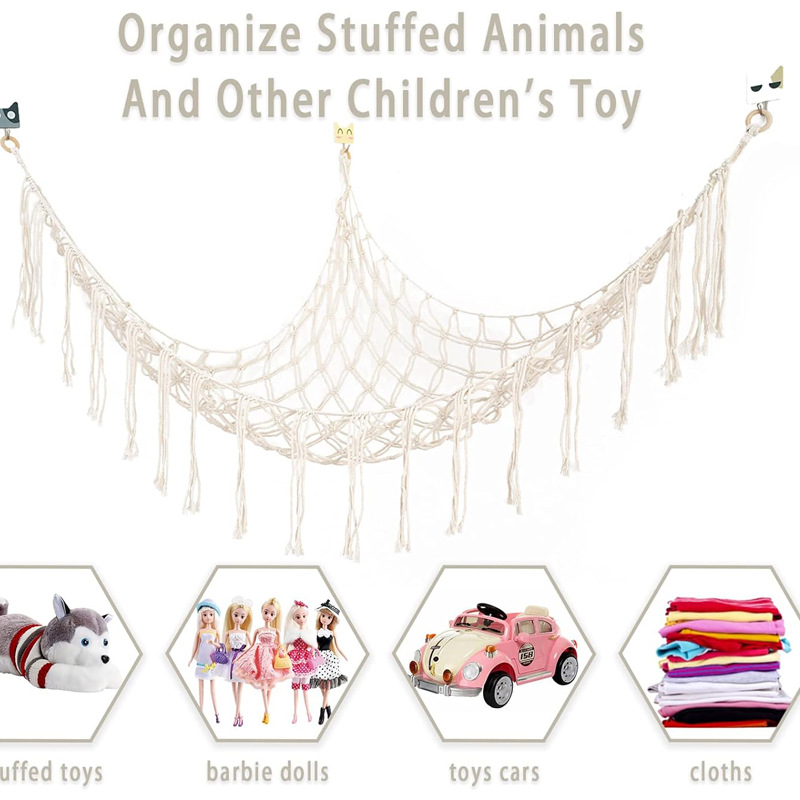 Handwoven Toy Hammock Corner Storage Net For Stuffed Animals And Dolls 3