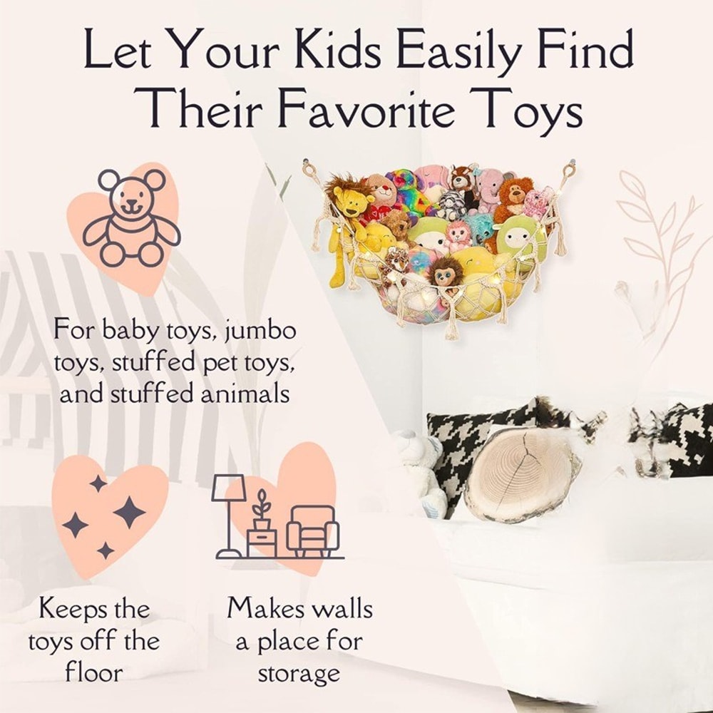 Handwoven Toy Hammock Corner Storage Net For Stuffed Animals And Dolls 5