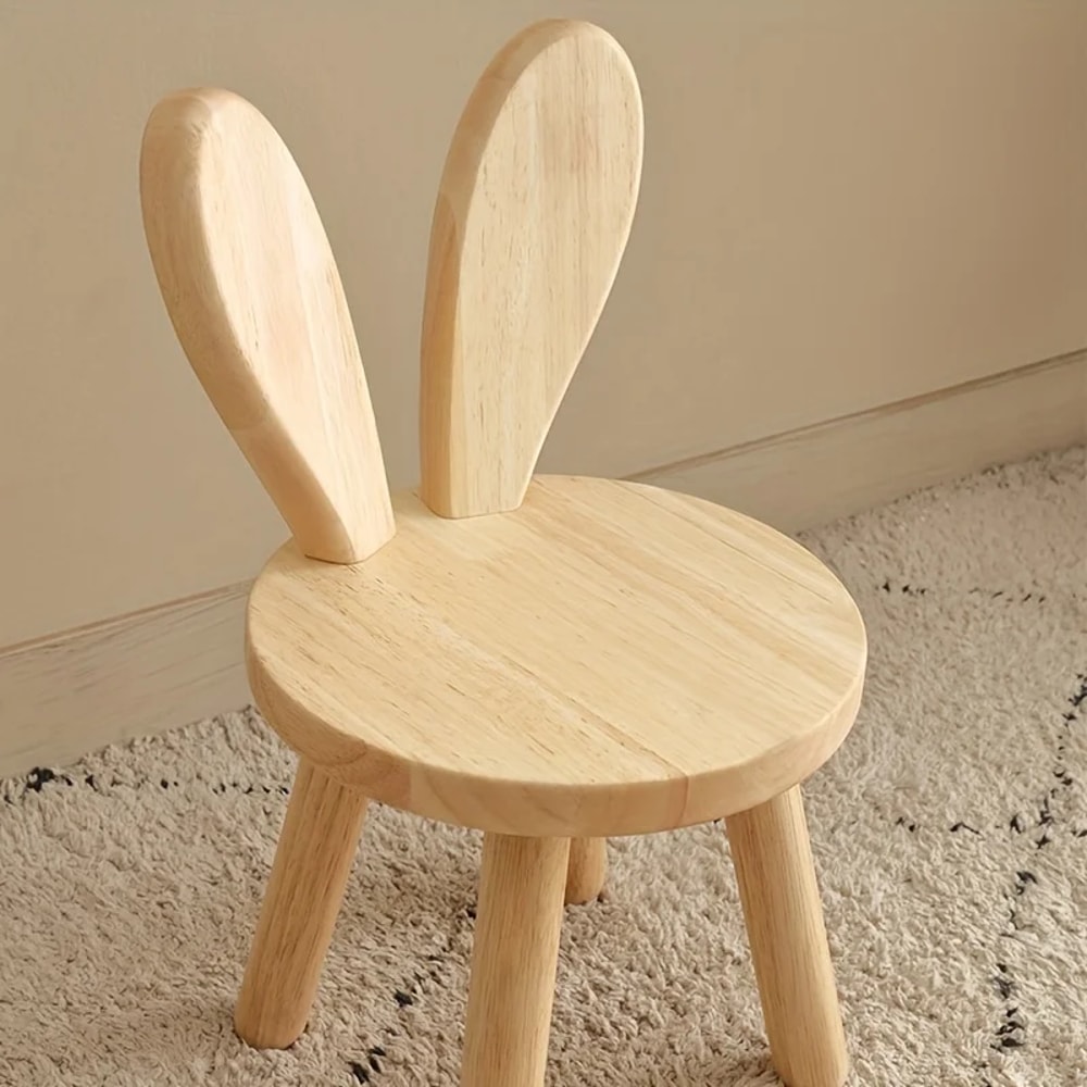 Cute Rabbit Ear Kids Wooden Stool Solid Wood Rabbit Ear Stool Decorative Children Chair