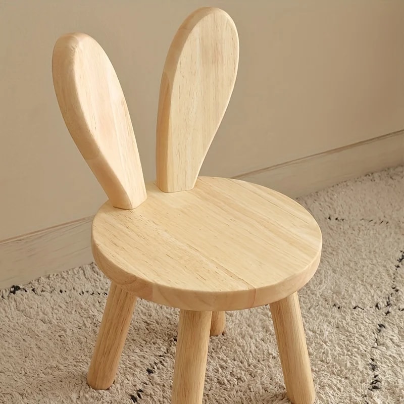 Cute Rabbit Ear Kids Wooden Stool Solid Wood Rabbit Ear Stool Decorative Children Chair