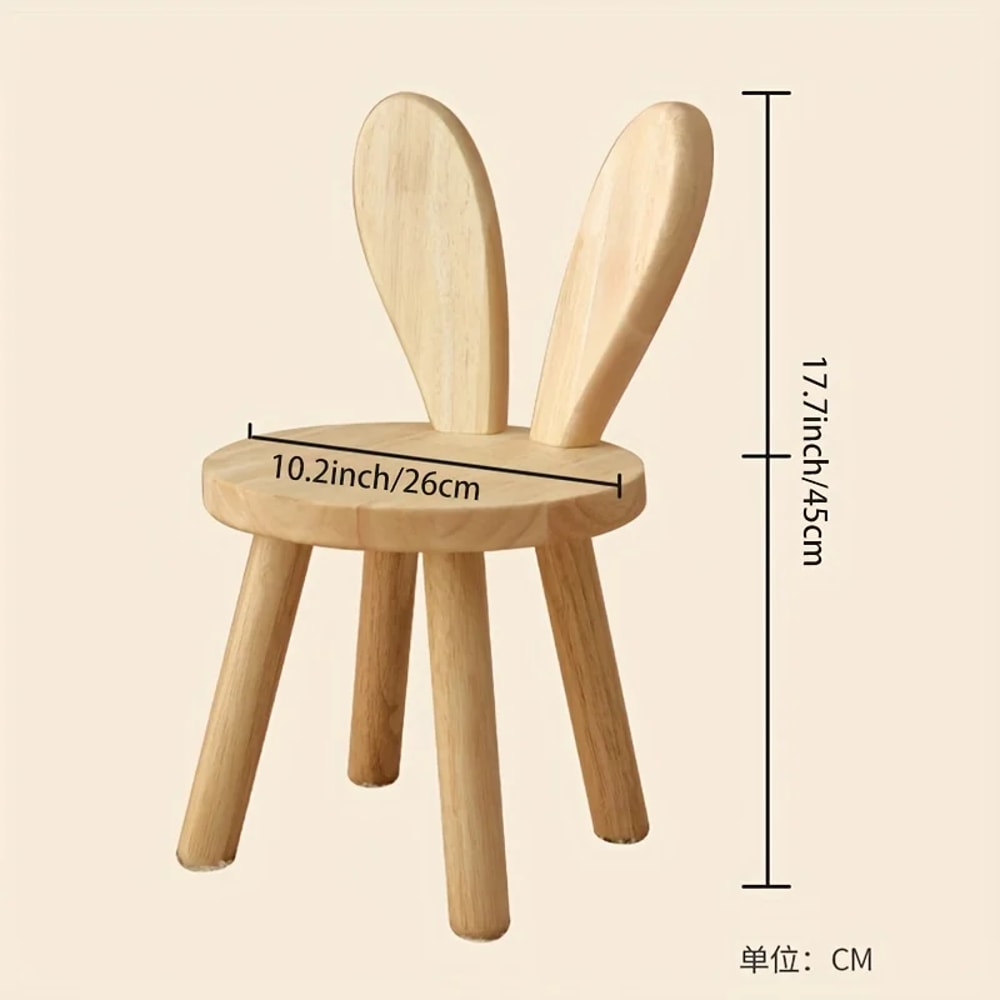 Cute Rabbit Ear Kids Wooden Stool Solid Wood Rabbit Ear Stool Decorative Children Chair