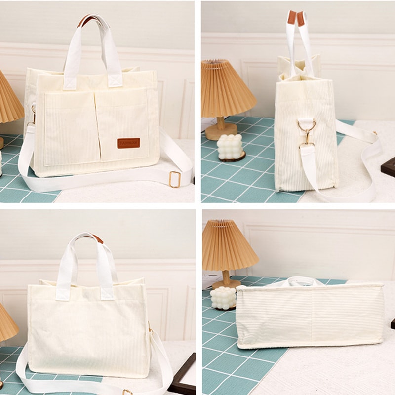 Stylish Canvas Shoulder Bag Spacious Crossbody Handbag For Women In White 1