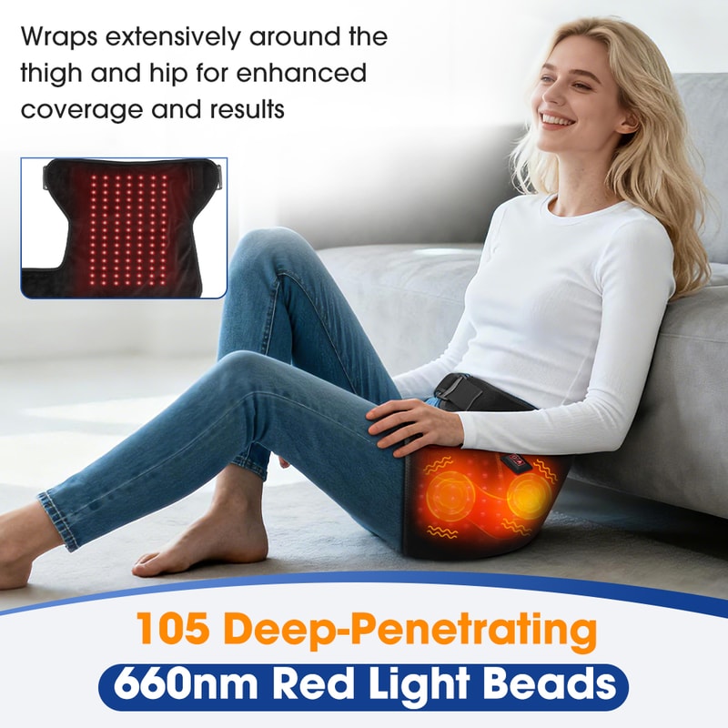 Cordless Heated Hip Support Brace with Massager for Sciatica Pain Relief & Lower Back Therapy