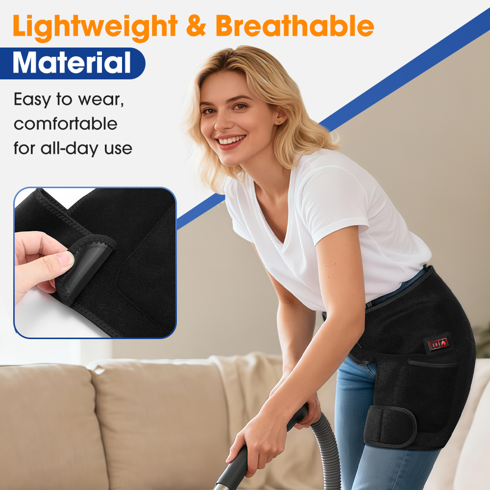 Cordless Heated Hip Support Brace with Massager for Sciatica Pain Relief & Lower Back Therapy