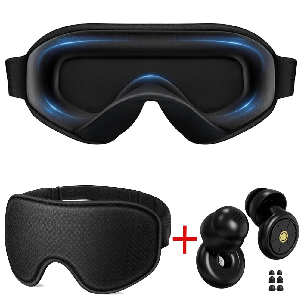Breathable Sleep Mask Comfortable Blackout Eye Mask with Noise Cancelling Earplugs