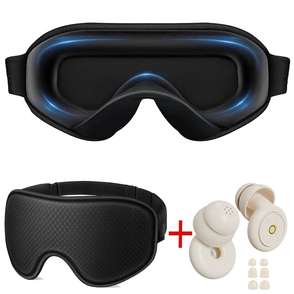 Breathable Sleep Mask Comfortable Blackout Eye Mask with Noise Cancelling Earplugs