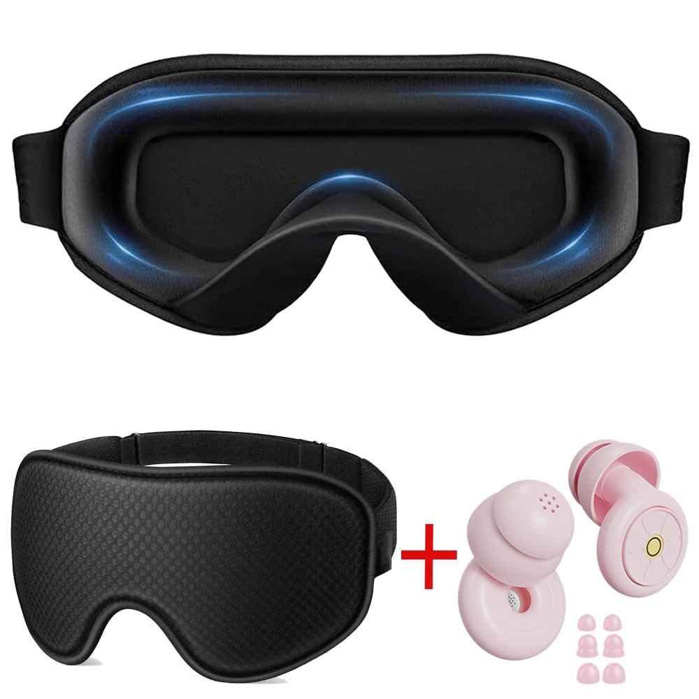 Breathable Sleep Mask Comfortable Blackout Eye Mask with Noise Cancelling Earplugs