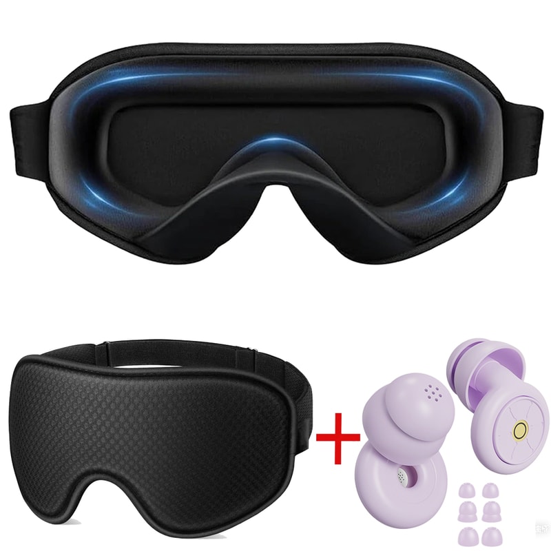 Breathable Sleep Mask Comfortable Blackout Eye Mask with Noise Cancelling Earplugs