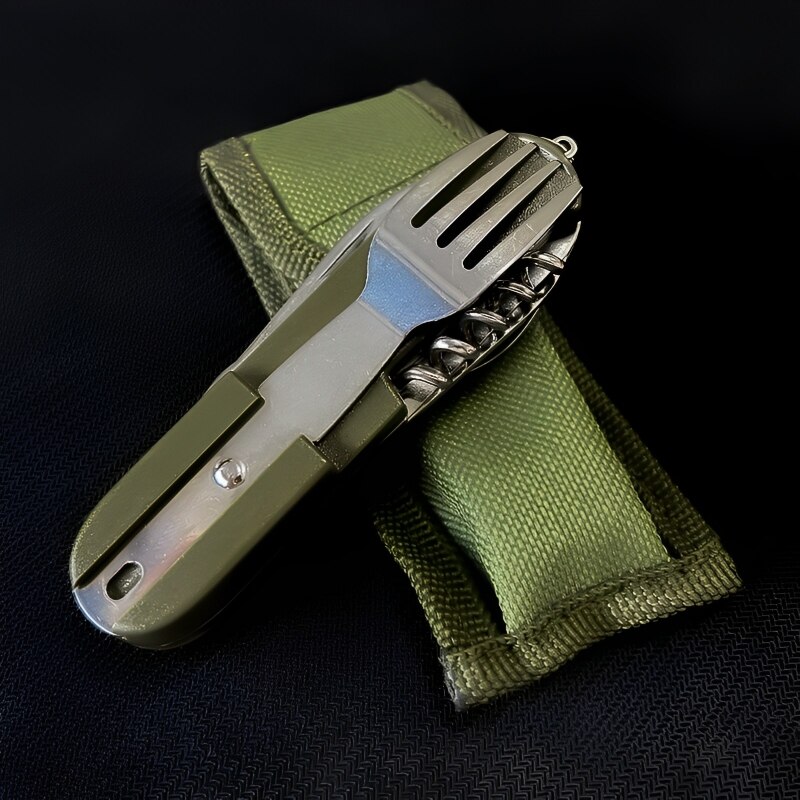 Multifunctional Outdoor Tableware Set Stainless Steel, Foldable Fork, Spoon, Knife for Picnic, Camping, Hiking.