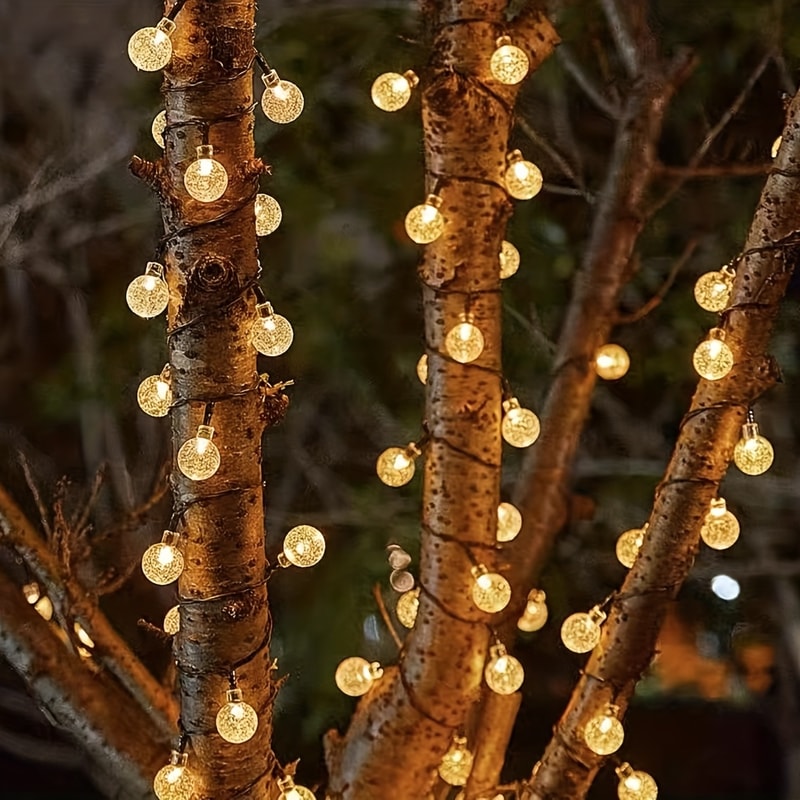 Crystal Globe Solar String Lights LED, Lighting Modes, Solar-Powered Outdoor Lights for Halloween & Christmas.