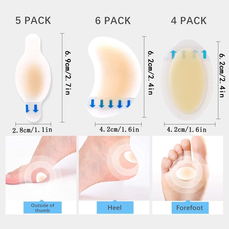 Invisible Hydrocolloid Gel Blister Plasters Heel, Foot, Toe Bandages for Fast Healing