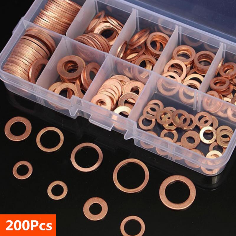 Copper Washer Gasket Nut And Bolt Set Flat Ring Seal Assortment Kit With Storage Box For Precision 4