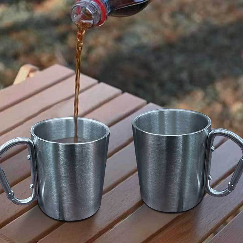 Portable Stainless Steel Travel Water Cup Outdoor Camping Button Design
