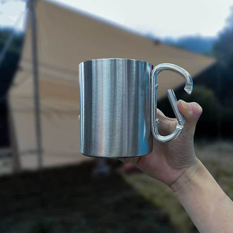Portable Stainless Steel Travel Water Cup Outdoor Camping Button Design