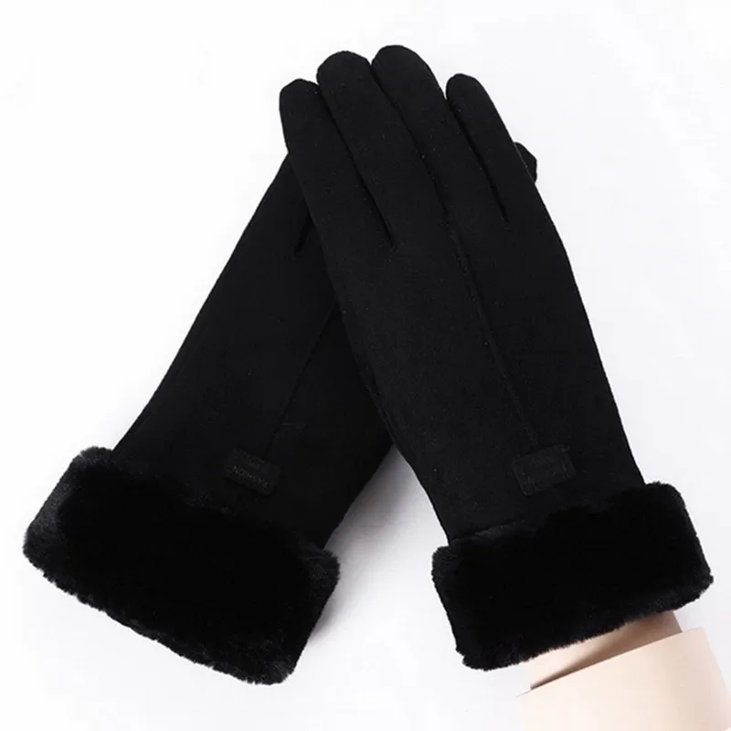Womens Winter Suede Gloves Touchscreen Warm Driving & Cycling Mittens Plush Outdoor Sports Gloves for Ladies