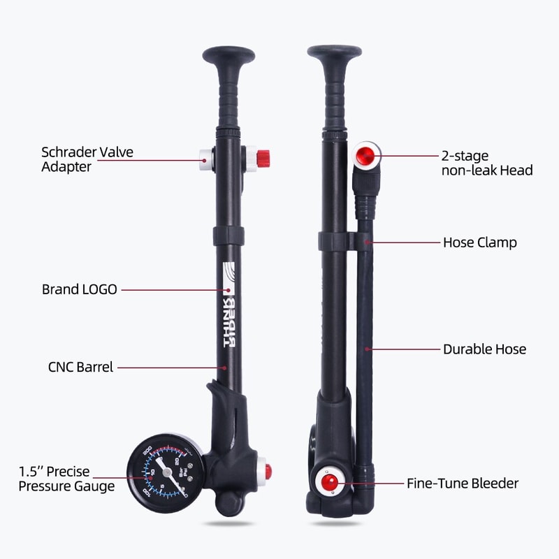 Portable HighPressure Bike Air Pump With Gauge For Fork Rear Suspension 3