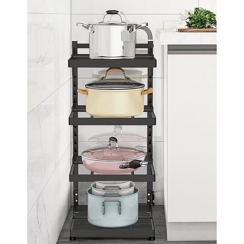Adjustable Kitchen Sink Storage Rack MultiLayer Pot Cooker Organizer For Stovetop Cabinets 1