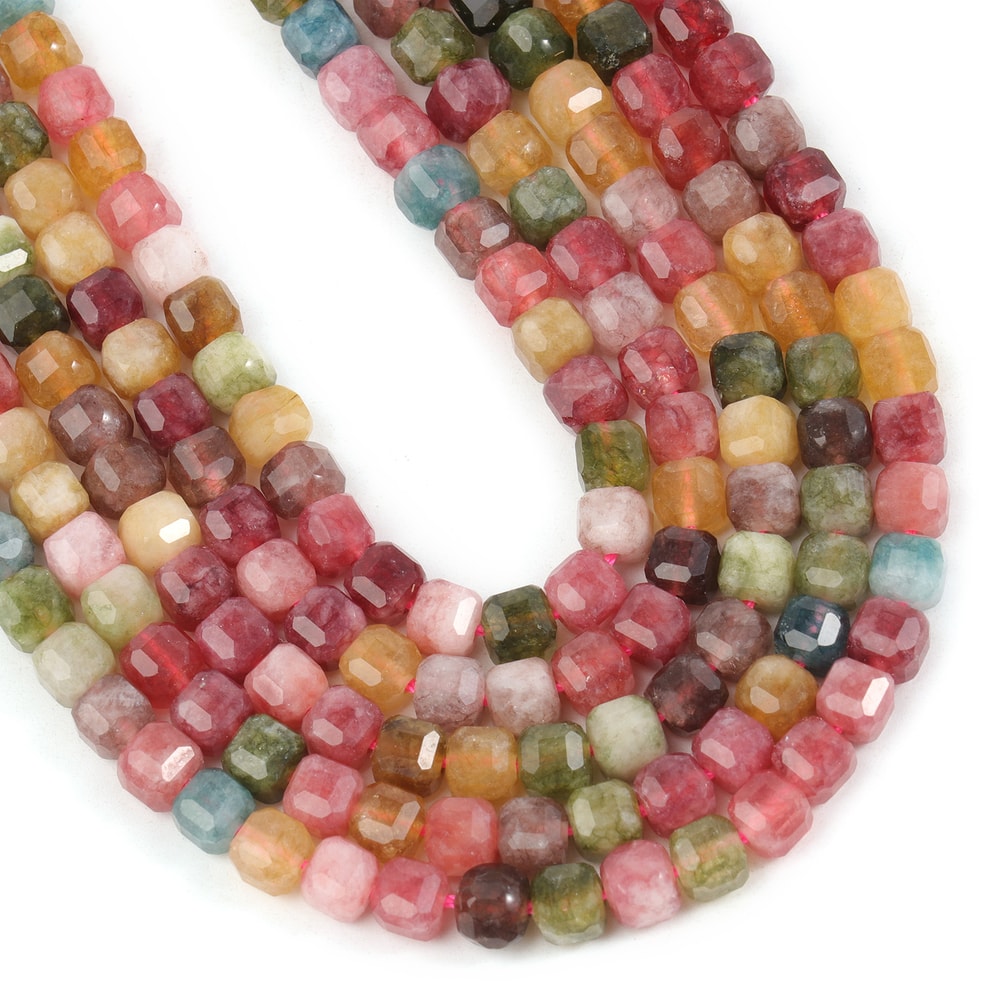 Faceted Natural Tourmaline 5mm Cube Beads For DIY Jewelry Making Accessories 3