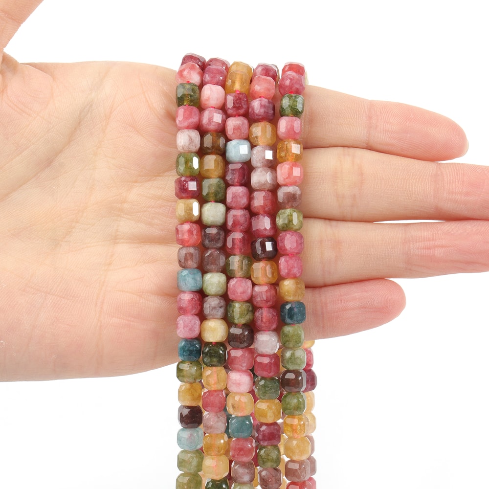Faceted Natural Tourmaline 5mm Cube Beads For DIY Jewelry Making Accessories 5