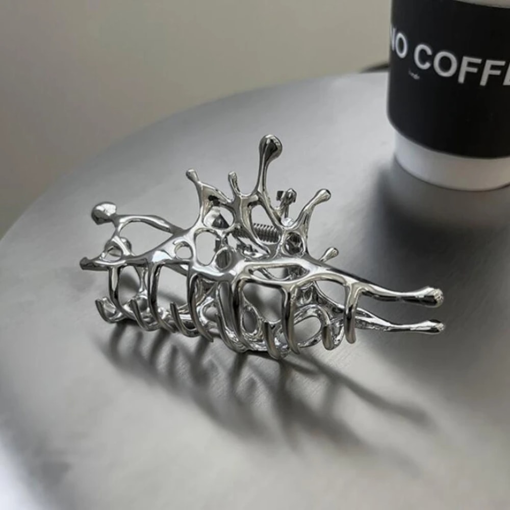 Geometric Claw Clips Women Large Metal Silver Color Fashion Shark Hair Clips Grab Clamps Girls Hair 4