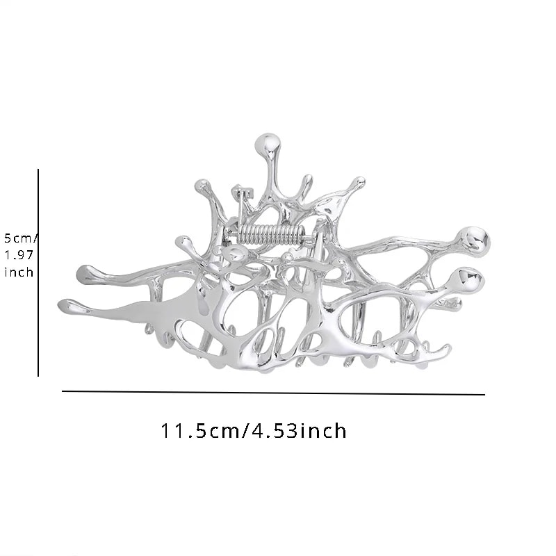 Geometric Claw Clips Women Large Metal Silver Color Fashion Shark Hair Clips Grab Clamps Girls Hair 5