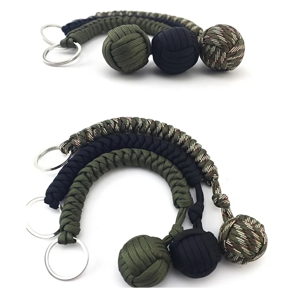 Outdoor SelfDefense Umbrella Rope With Monkey Fist Steel Ball Paracord Survival Key Chain For Safet 5