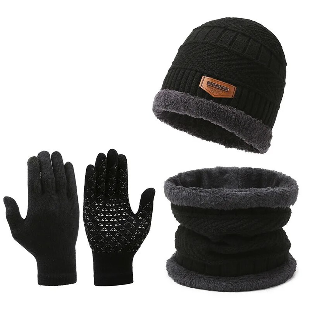 Mens Windproof Hat Outdoor Winter Scarf Gloves Set With Cashmere Insulated Knit Hat For Cold Weath 6