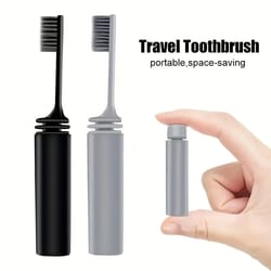 portable compact charcoal folding toothbrush ideal for travel, camping & hiking