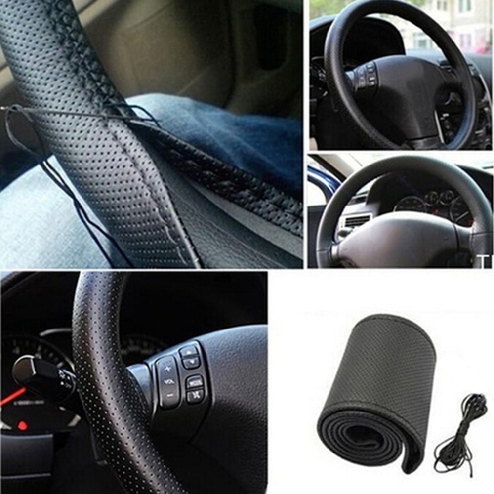 Car Steering Wheel Cover Set with Artificial Leather, Needles, and Thread for Custom Auto Accessories