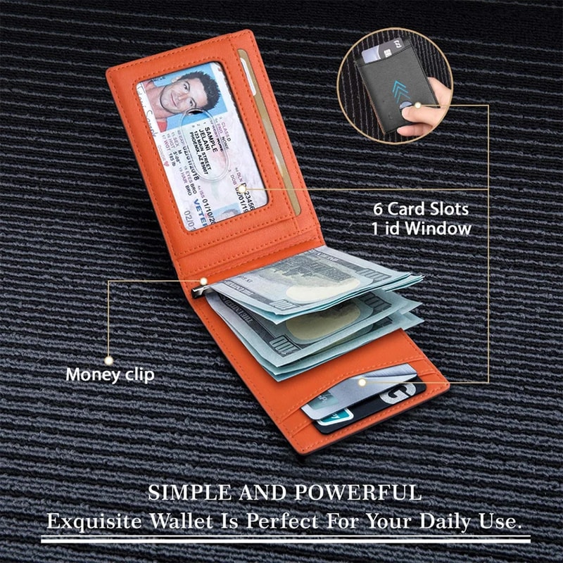 Slim Wallet For Men Synthetic Leather Bifold Credit Card Holder With Money Clip 1