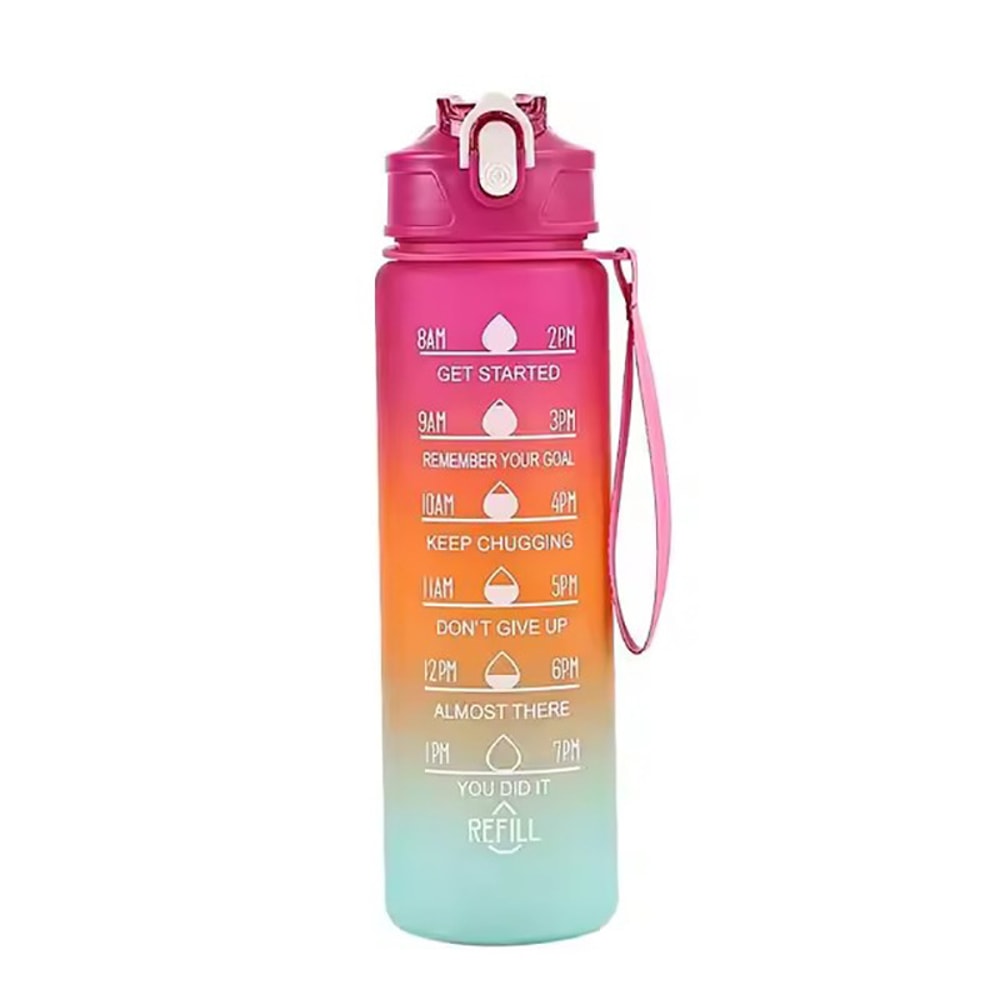 Rainbow Sports Water Bottle High Temperature Resistant Graduated Straw Cup with Frosted Plastic Design