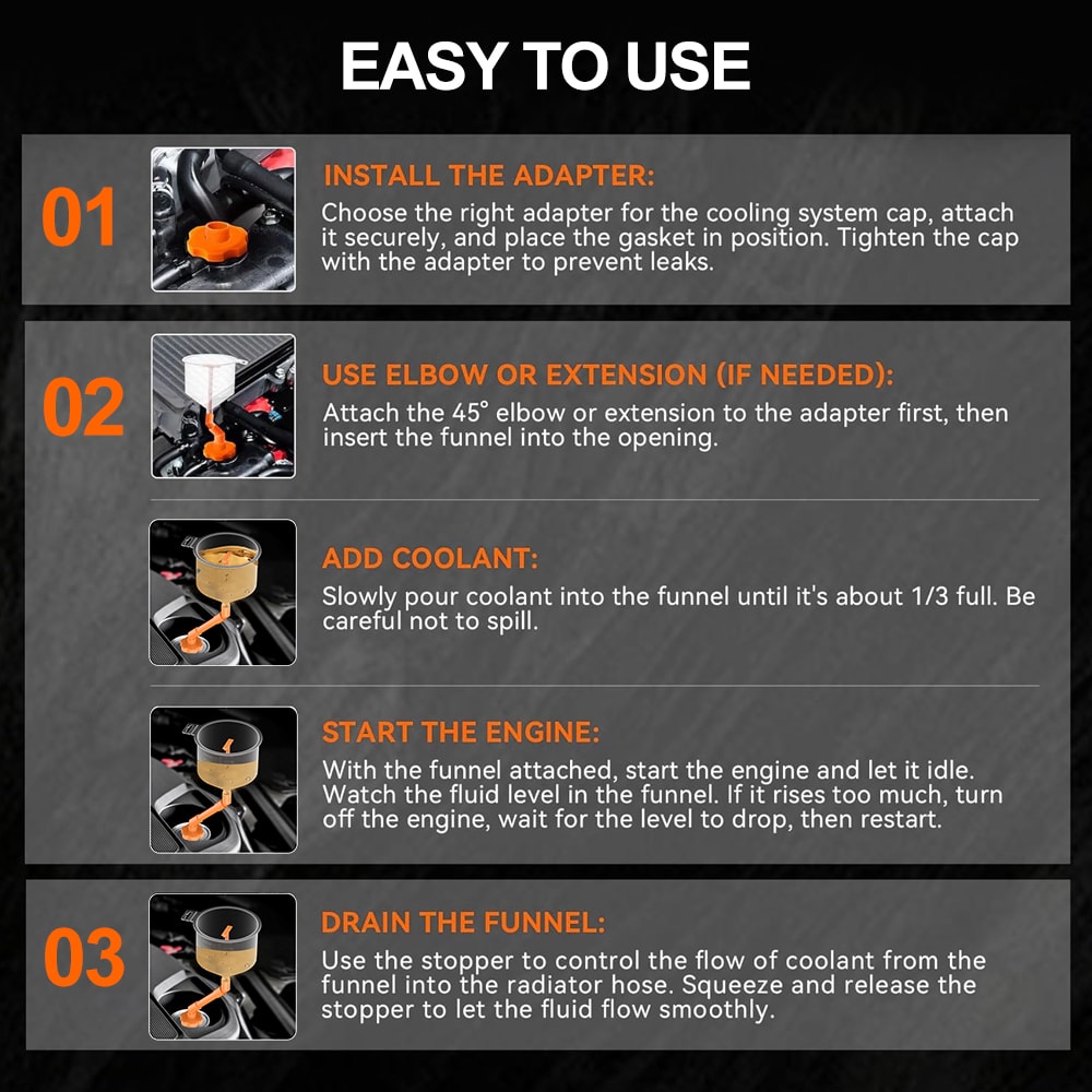 Spill Proof Coolant Filling Funnel Kit Easy Oil Pouring for Car Maintenance