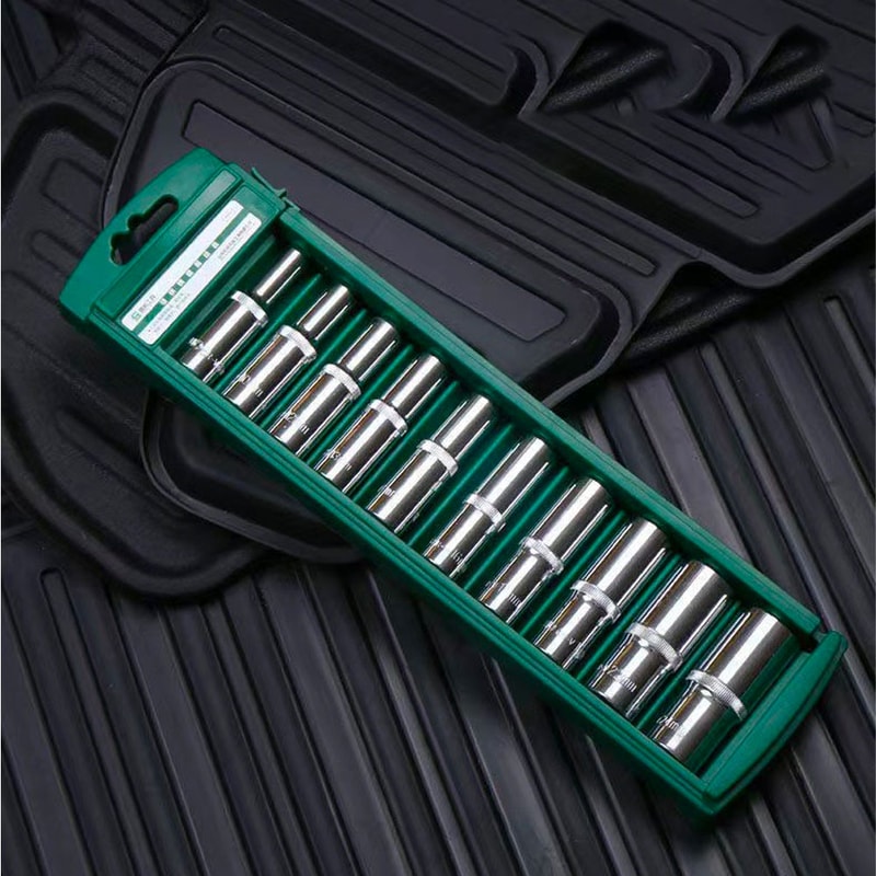 Hex Socket Wrench Head Set for Ratchet Short & Long Deep Nut Driver Sleeves with Holder