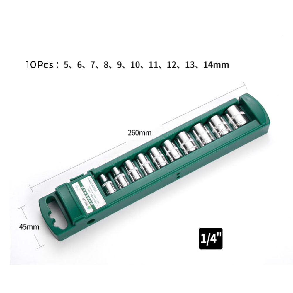 Hex Socket Wrench Head Set for Ratchet Short & Long Deep Nut Driver Sleeves with Holder