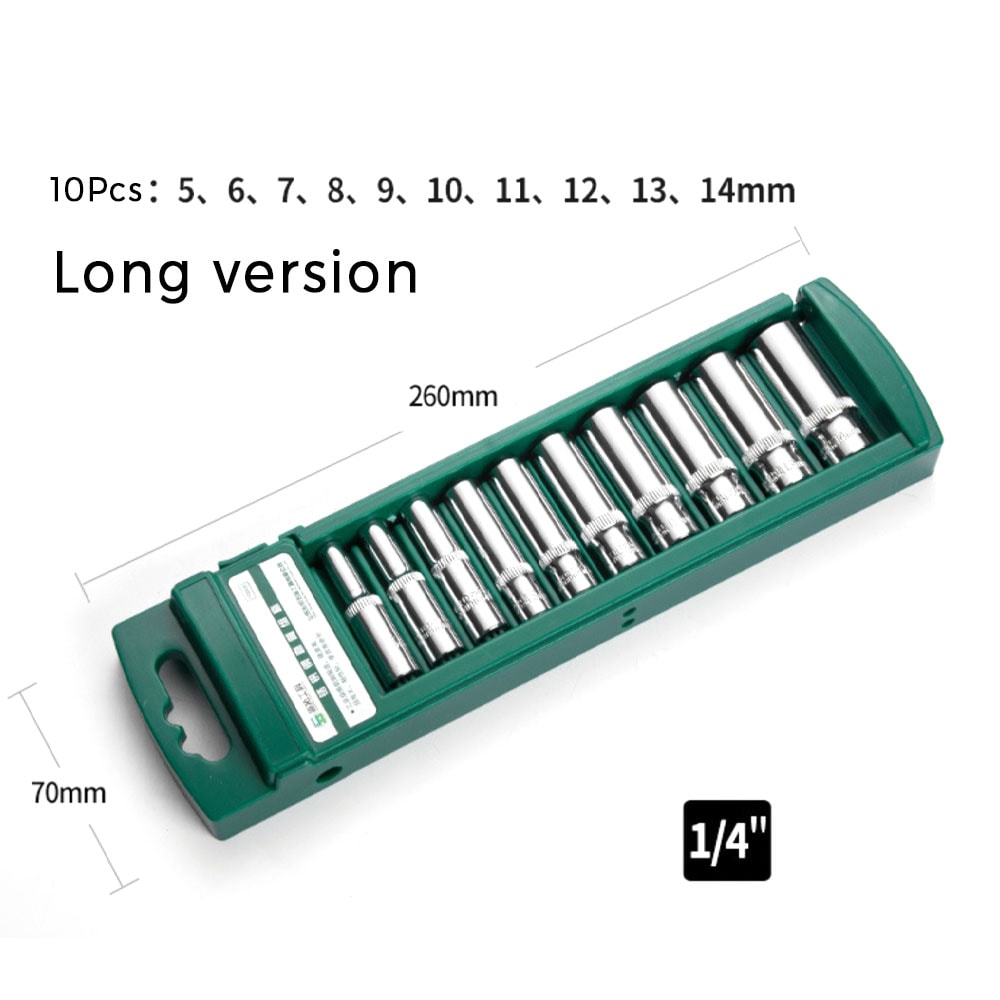 Hex Socket Wrench Head Set for Ratchet Short & Long Deep Nut Driver Sleeves with Holder